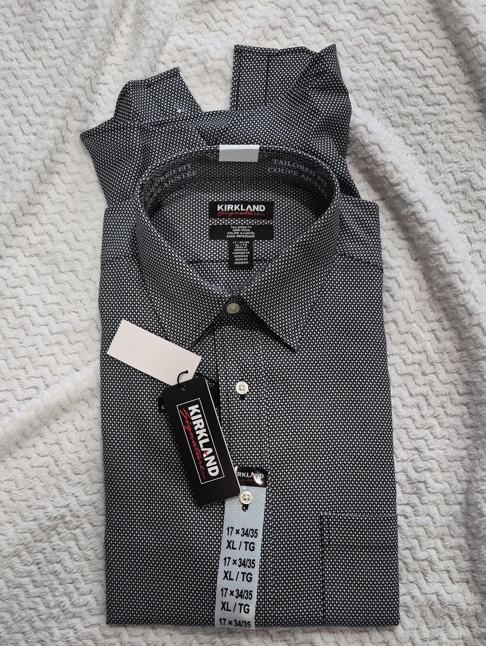Kirkland Signature Men's Black and White Micro Dot Dress Shirt